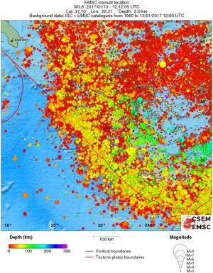 regional depth historical seismicity