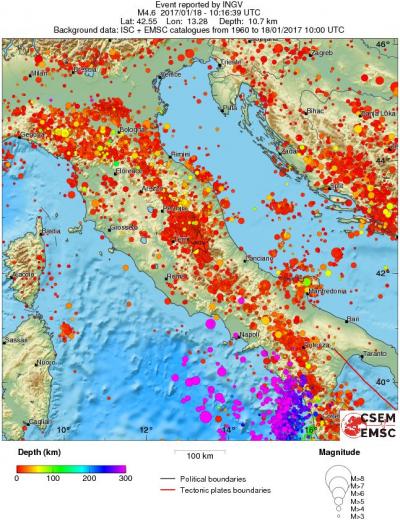 regional depth historical seismicity