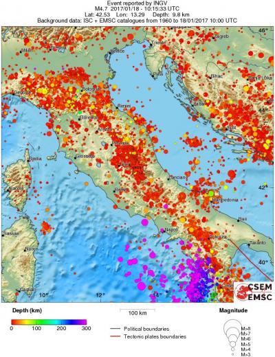 regional depth historical seismicity