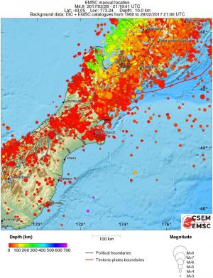 regional depth historical seismicity