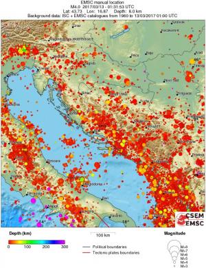 regional depth historical seismicity