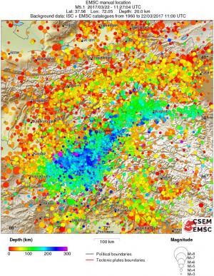 regional depth historical seismicity