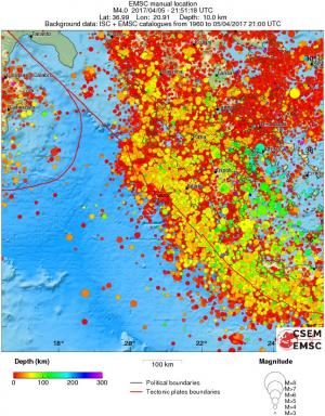 regional depth historical seismicity