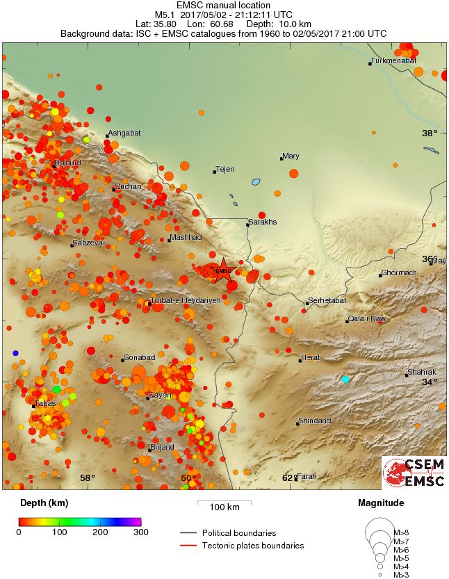 regional depth historical seismicity