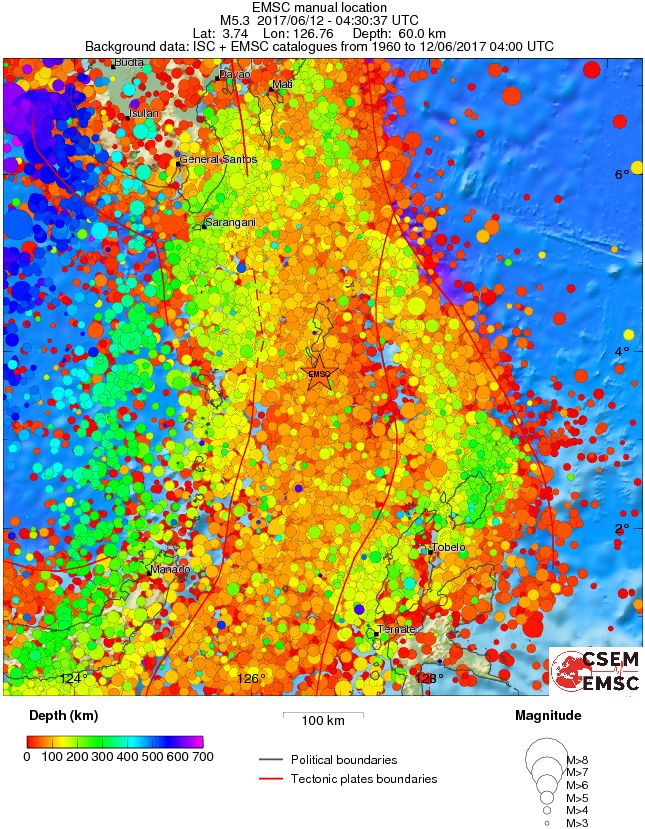 regional depth historical seismicity