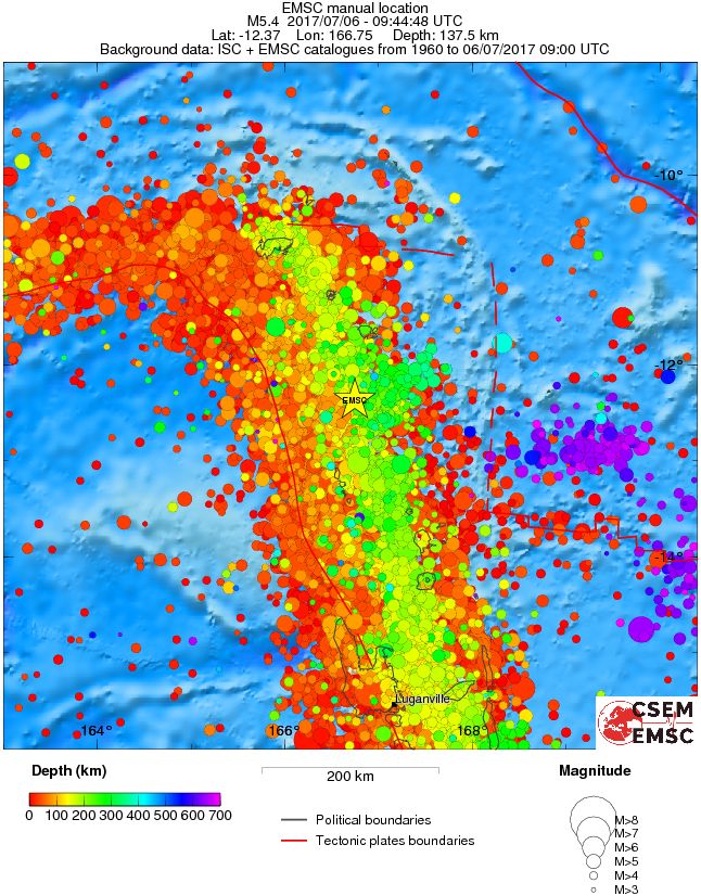 regional depth historical seismicity