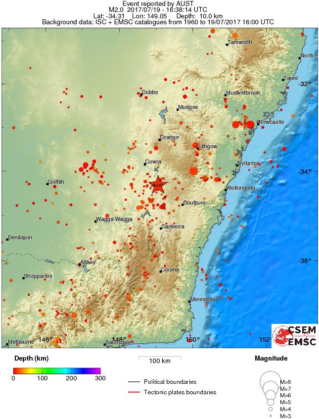 regional depth historical seismicity