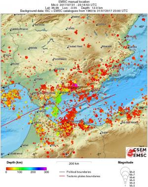 regional depth historical seismicity