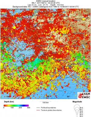 regional depth historical seismicity
