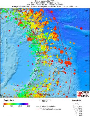 regional depth historical seismicity