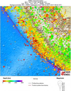 regional depth historical seismicity