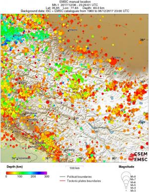 regional depth historical seismicity