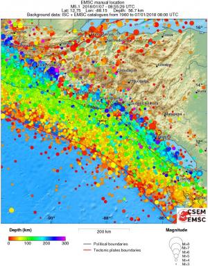 regional depth historical seismicity