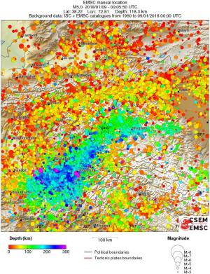 regional depth historical seismicity