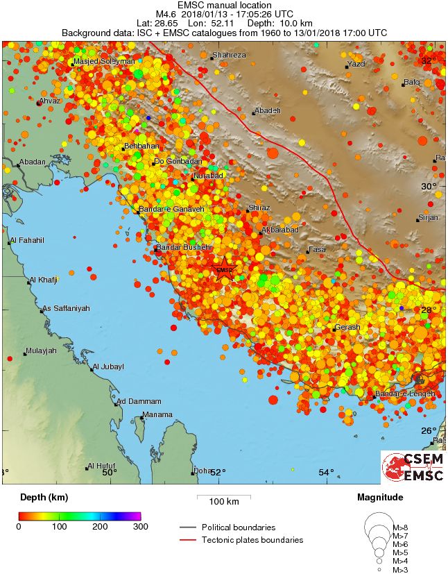 regional depth historical seismicity