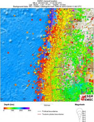 regional depth historical seismicity