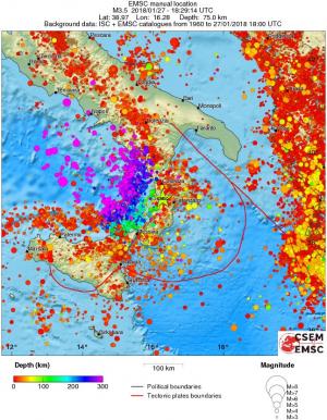 regional depth historical seismicity