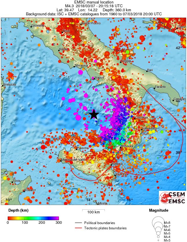 regional depth historical seismicity