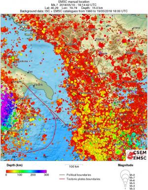 regional depth historical seismicity
