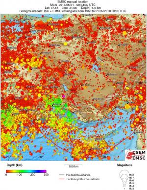regional depth historical seismicity