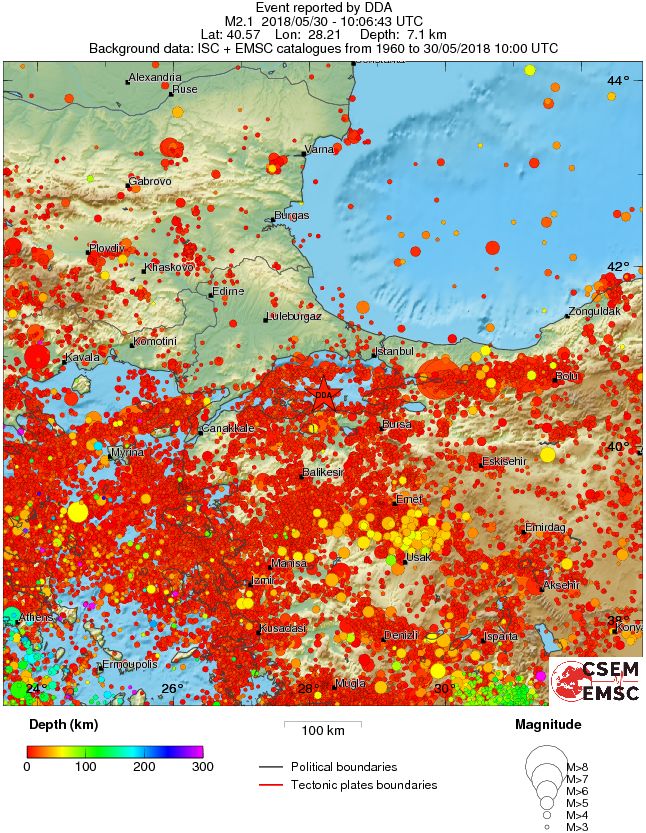 regional depth historical seismicity