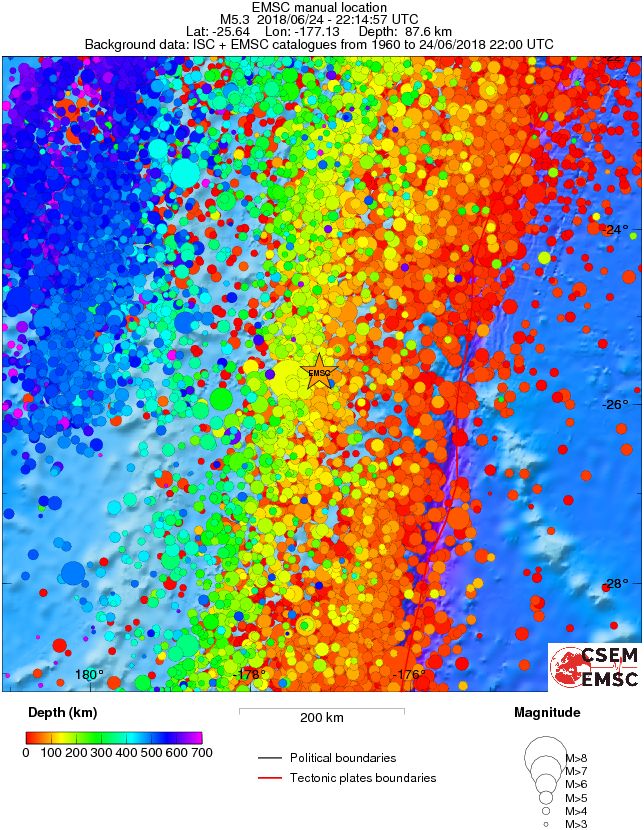 regional depth historical seismicity