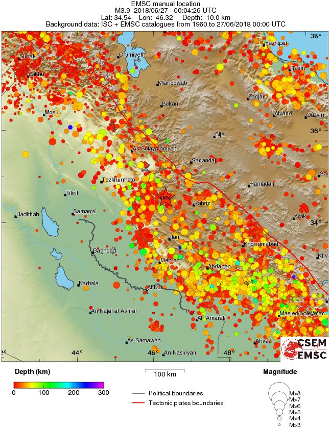 regional depth historical seismicity