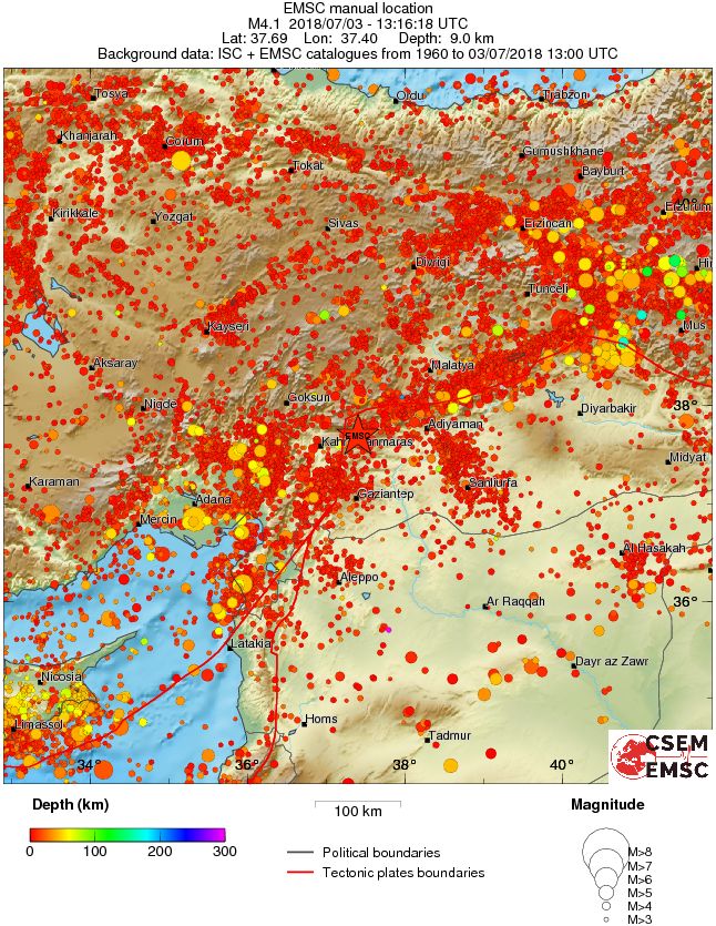 regional depth historical seismicity