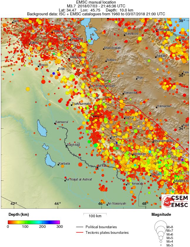 regional depth historical seismicity