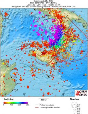 regional depth historical seismicity