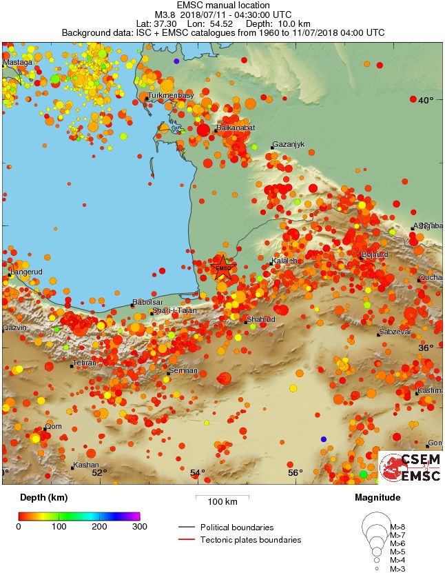 regional depth historical seismicity