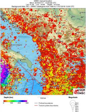 regional depth historical seismicity
