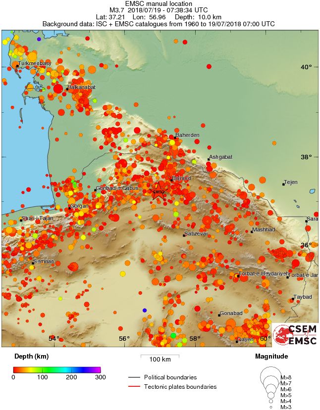 regional depth historical seismicity