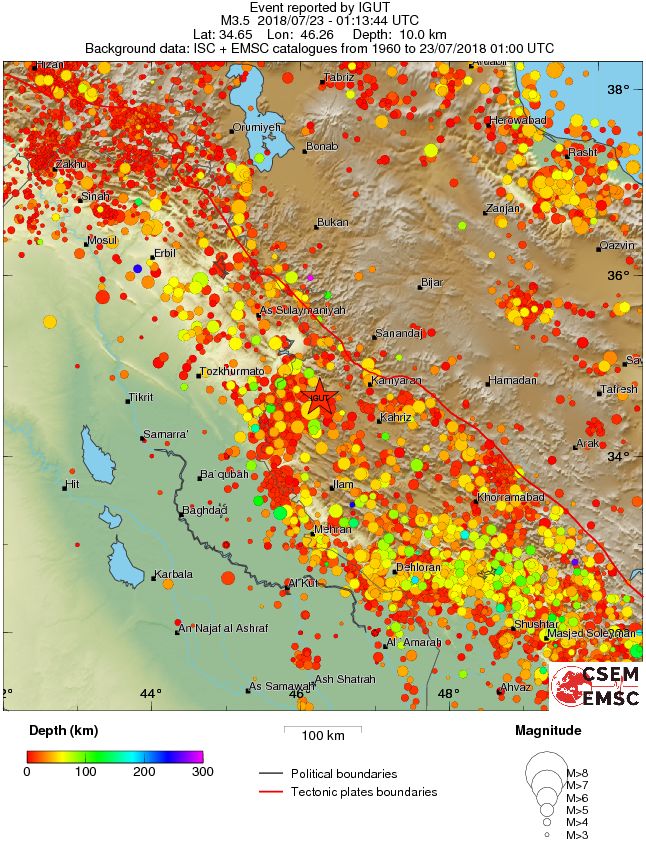 regional depth historical seismicity