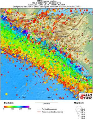 regional depth historical seismicity