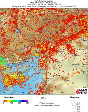 regional depth historical seismicity
