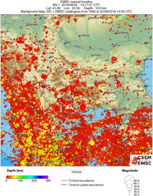 regional depth historical seismicity