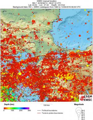 regional depth historical seismicity