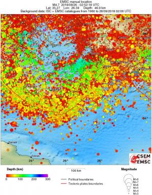 regional depth historical seismicity