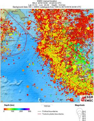 regional depth historical seismicity