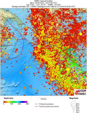 regional depth historical seismicity