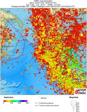 regional depth historical seismicity