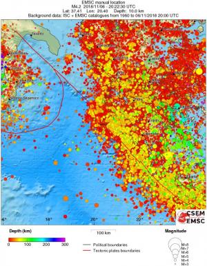 regional depth historical seismicity