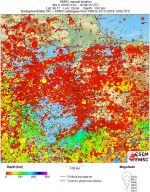 regional depth historical seismicity