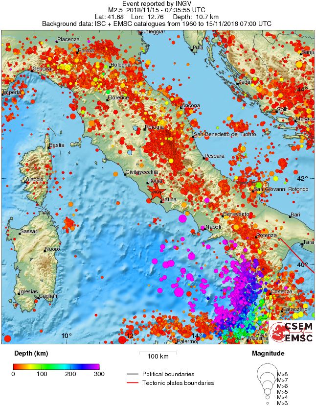regional depth historical seismicity