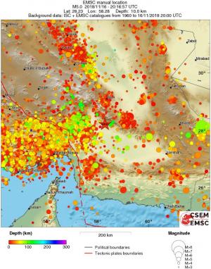 regional depth historical seismicity