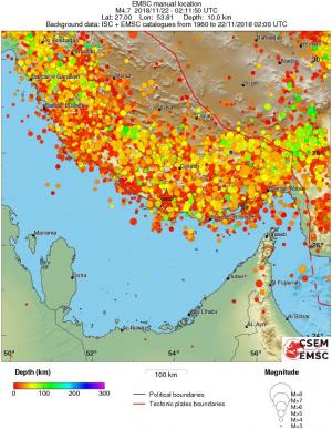 regional depth historical seismicity