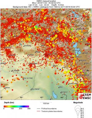 regional depth historical seismicity