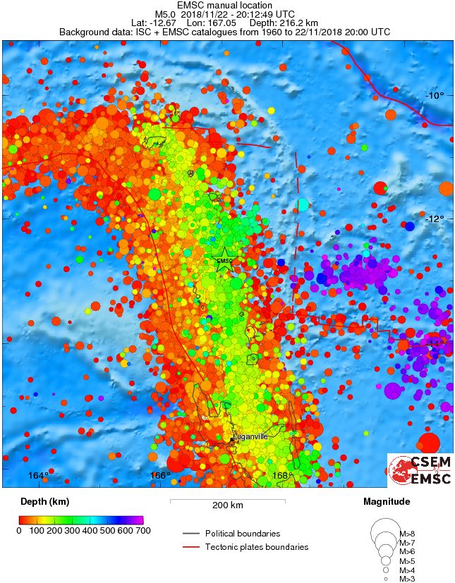 regional depth historical seismicity