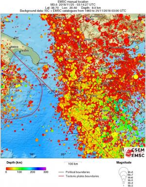 regional depth historical seismicity